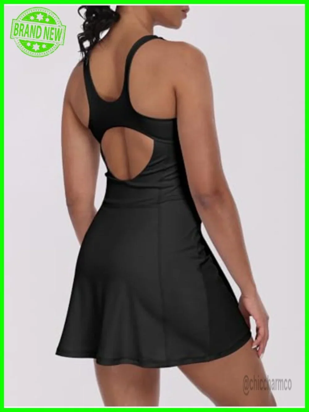 Womens Tennis Dress with Built-in Shorts Square Neck Sleeveless Skort Dress for